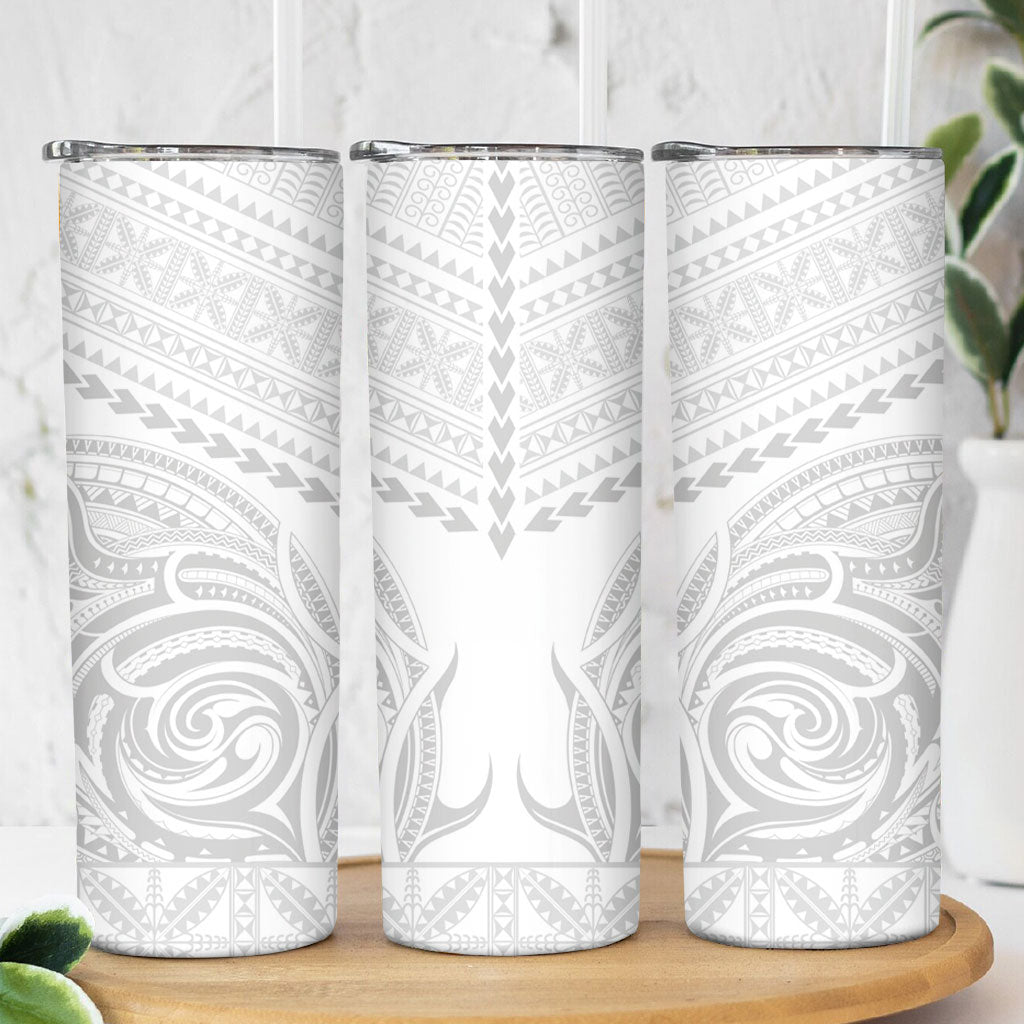 Niue White Sunday Skinny Tumbler Aho Tapu Fanau Hiapo Pattern LT14 - Polynesian Pride