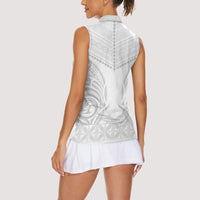 Niue White Sunday Women Sleeveless Polo Shirt Aho Tapu Fanau Hiapo Pattern LT14 - Polynesian Pride