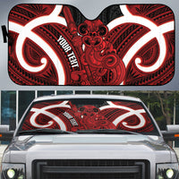 Whero Aotearoa Atua Tumatauenga Personalised Auto Sun Shade Maori God Of War Tiki With Taiaha LT14 Red - Polynesian Pride