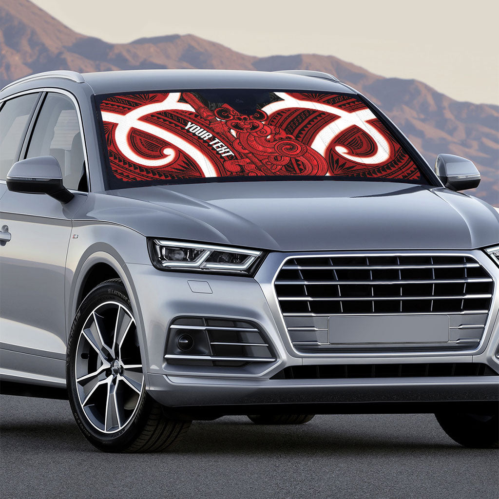 Whero Aotearoa Atua Tumatauenga Personalised Auto Sun Shade Maori God Of War Tiki With Taiaha LT14 - Polynesian Pride