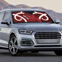 Whero Aotearoa Atua Tumatauenga Personalised Auto Sun Shade Maori God Of War Tiki With Taiaha LT14 - Polynesian Pride