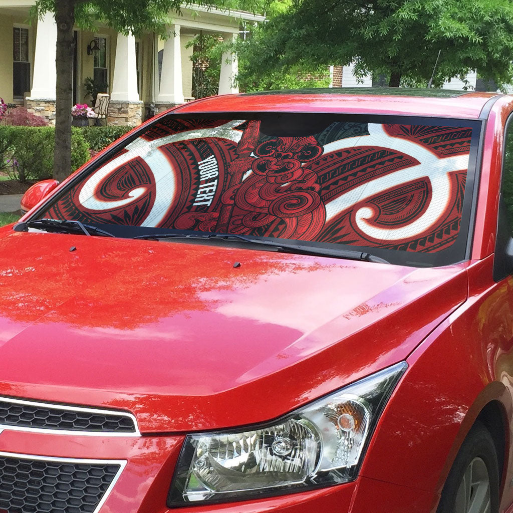 Whero Aotearoa Atua Tumatauenga Personalised Auto Sun Shade Maori God Of War Tiki With Taiaha LT14 - Polynesian Pride
