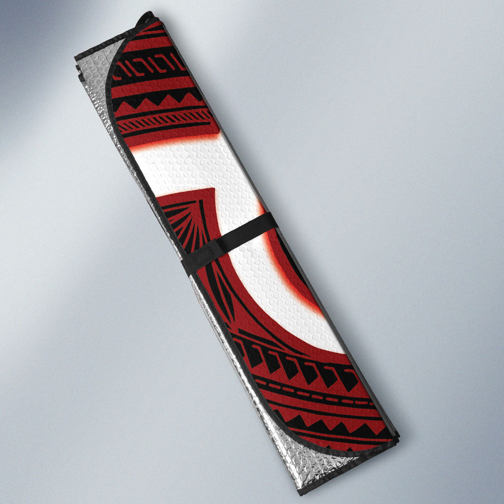 Whero Aotearoa Atua Tumatauenga Personalised Auto Sun Shade Maori God Of War Tiki With Taiaha LT14 - Polynesian Pride