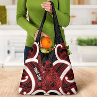 Whero Aotearoa Atua Tumatauenga Personalised Grocery Bag Maori God Of War Tiki With Taiaha LT14 - Polynesian Pride