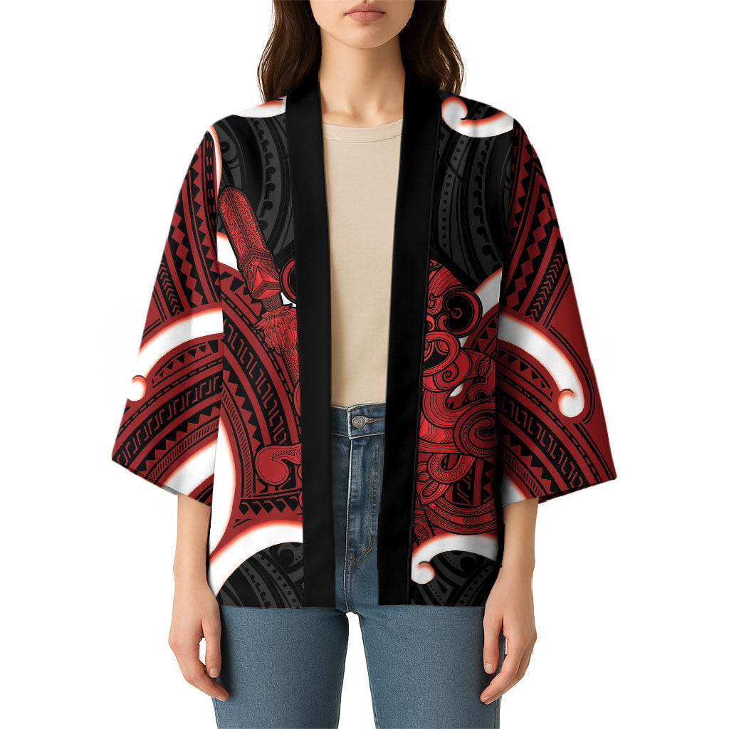 Whero Aotearoa Atua Tumatauenga Personalised Kimono Maori God Of War Tiki With Taiaha LT14 - Polynesian Pride