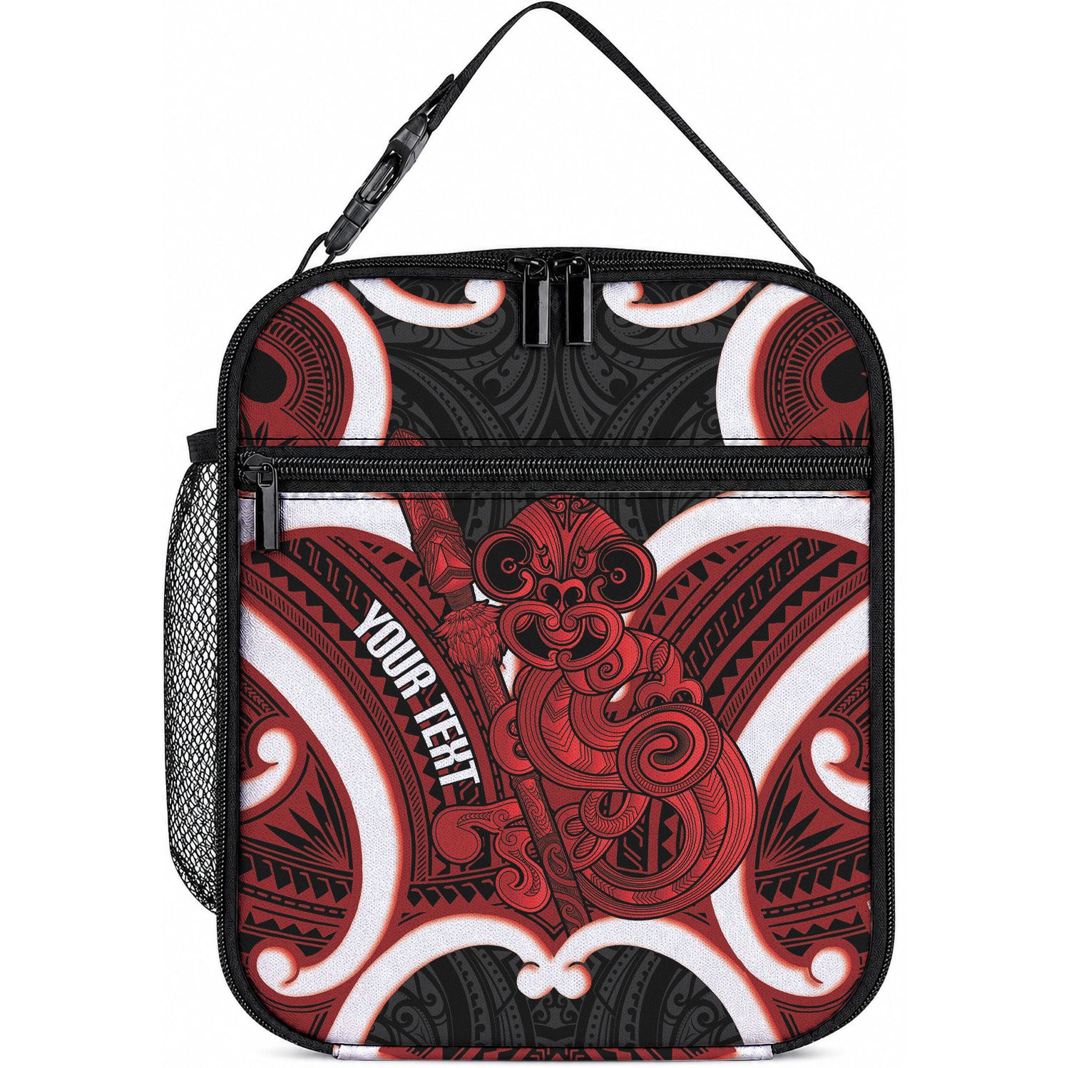 Whero Aotearoa Atua Tumatauenga Personalised Lunch Bag Maori God Of War Tiki With Taiaha LT14 10.2 × 8.3 × 4.3 inch Red - Polynesian Pride