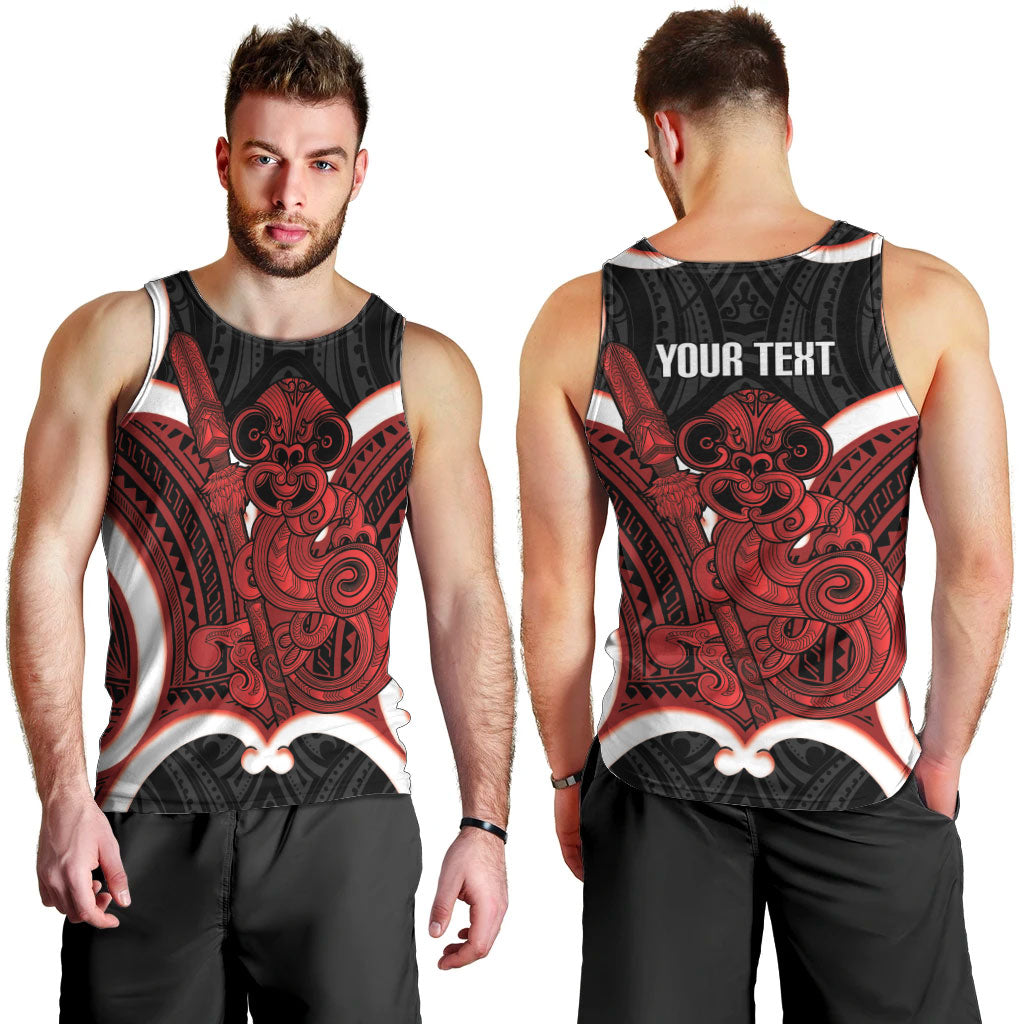 Whero Aotearoa Atua Tumatauenga Personalised Men Tank Top Maori God Of War Tiki With Taiaha LT14 - Polynesian Pride