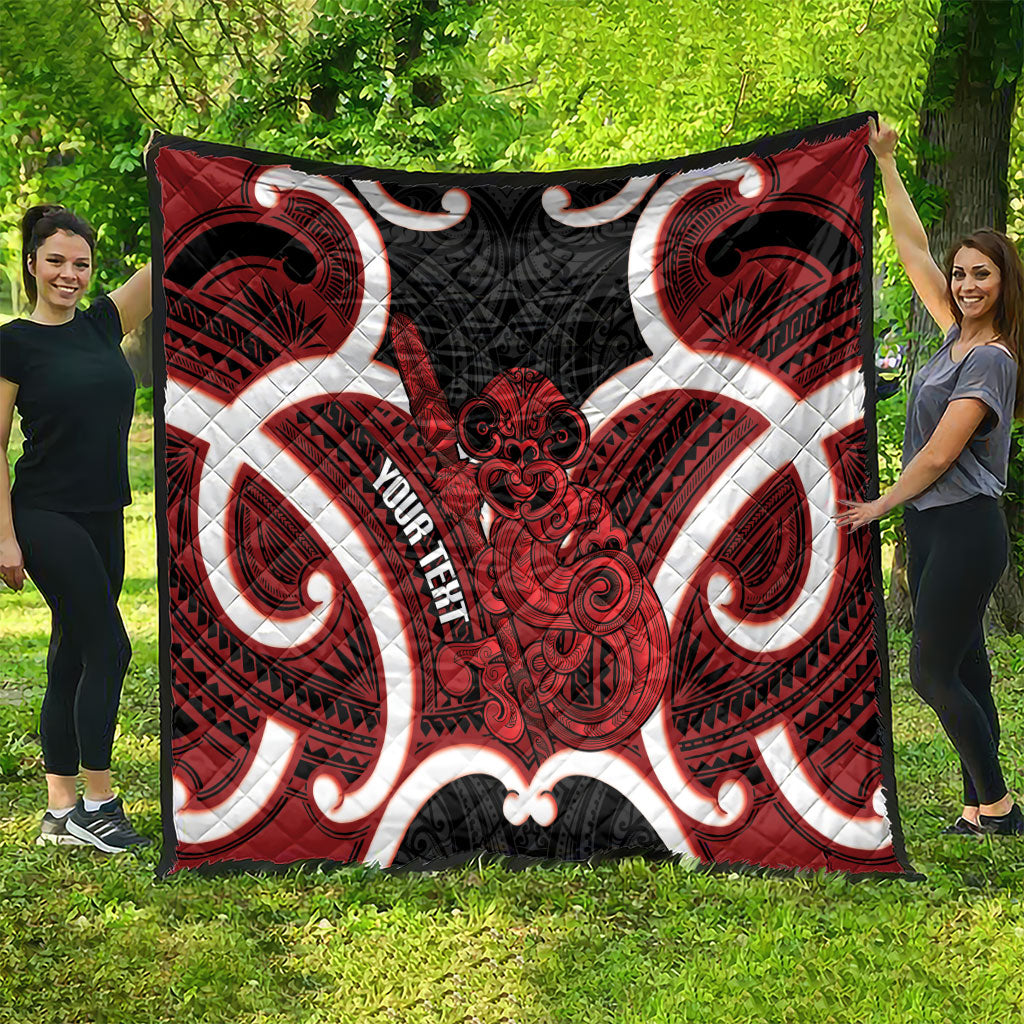 Whero Aotearoa Atua Tumatauenga Personalised Quilt Maori God Of War Tiki With Taiaha LT14 - Polynesian Pride