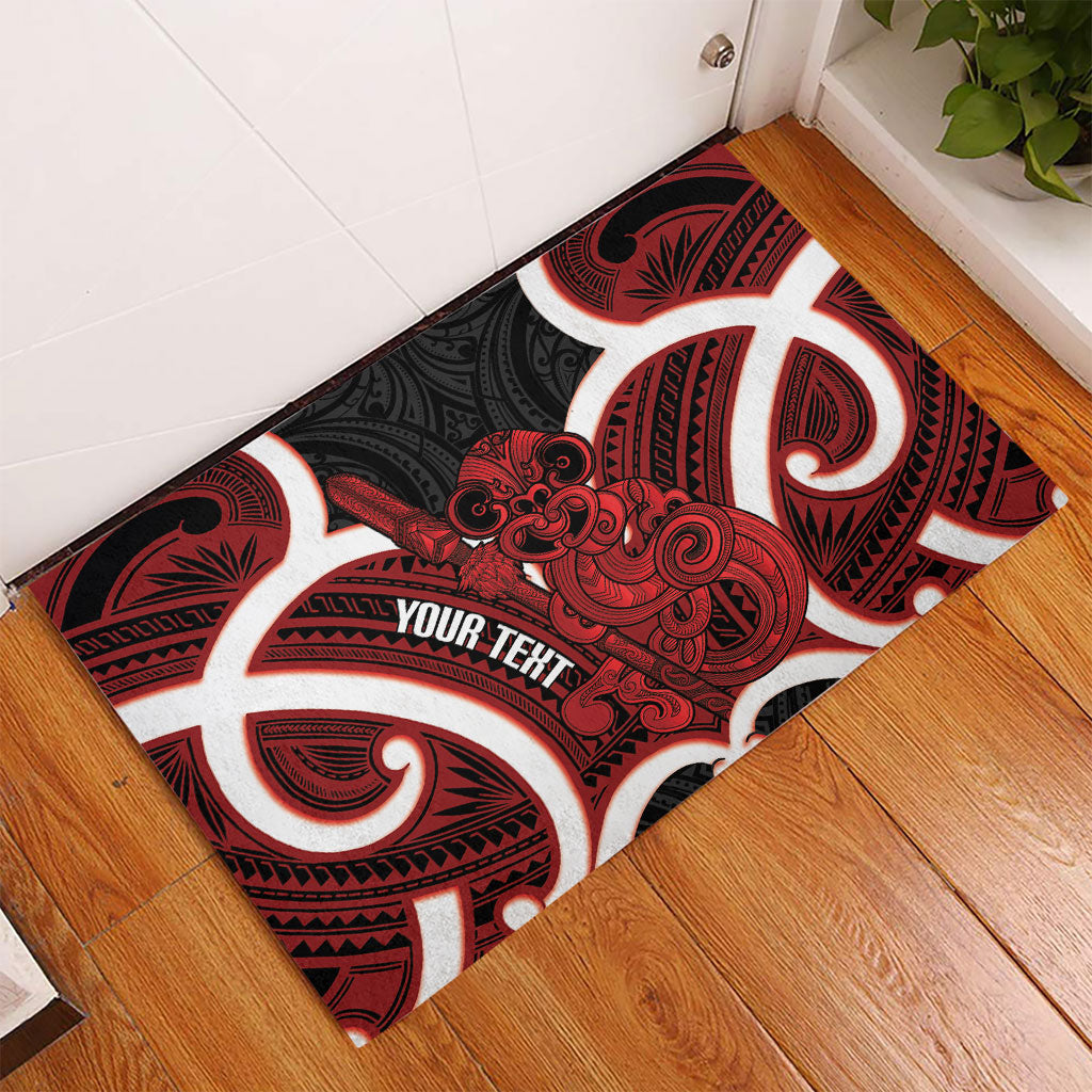 Whero Aotearoa Atua Tumatauenga Personalised Rubber Doormat Maori God Of War Tiki With Taiaha LT14 - Polynesian Pride
