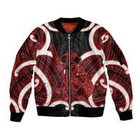 Whero Aotearoa Atua Tumatauenga Personalised Sleeve Zip Bomber Jacket Maori God Of War Tiki With Taiaha LT14 Unisex Red - Polynesian Pride