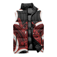 Whero Aotearoa Atua Tumatauenga Personalised Sleeveless Puffer Jacket Maori God Of War Tiki With Taiaha LT14 - Polynesian Pride