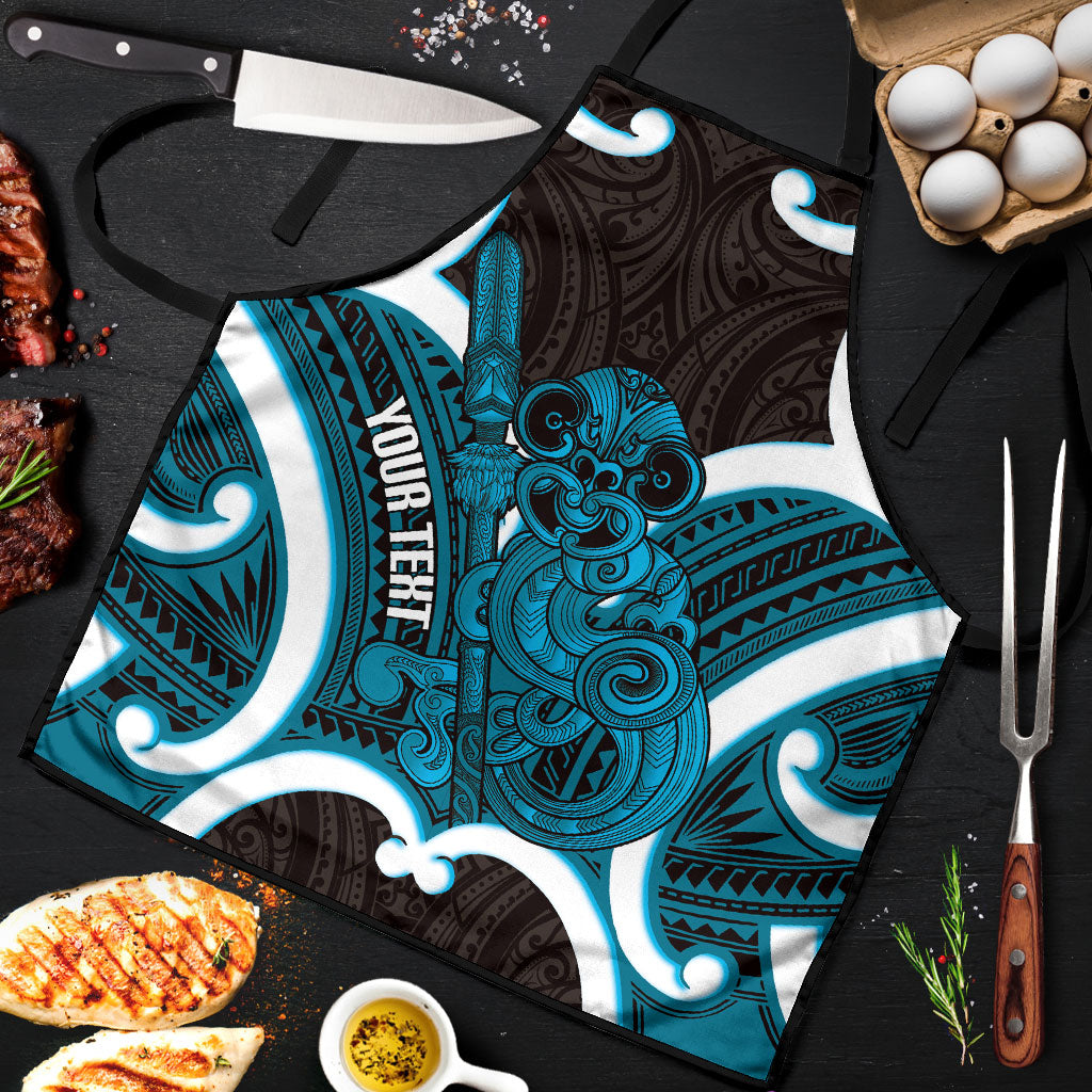 Kikorangi Aotearoa Atua Tumatauenga Personalised Apron Maori God Of War Tiki With Taiaha LT14 Blue - Polynesian Pride