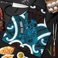 Kikorangi Aotearoa Atua Tumatauenga Personalised Apron Maori God Of War Tiki With Taiaha LT14 Blue - Polynesian Pride