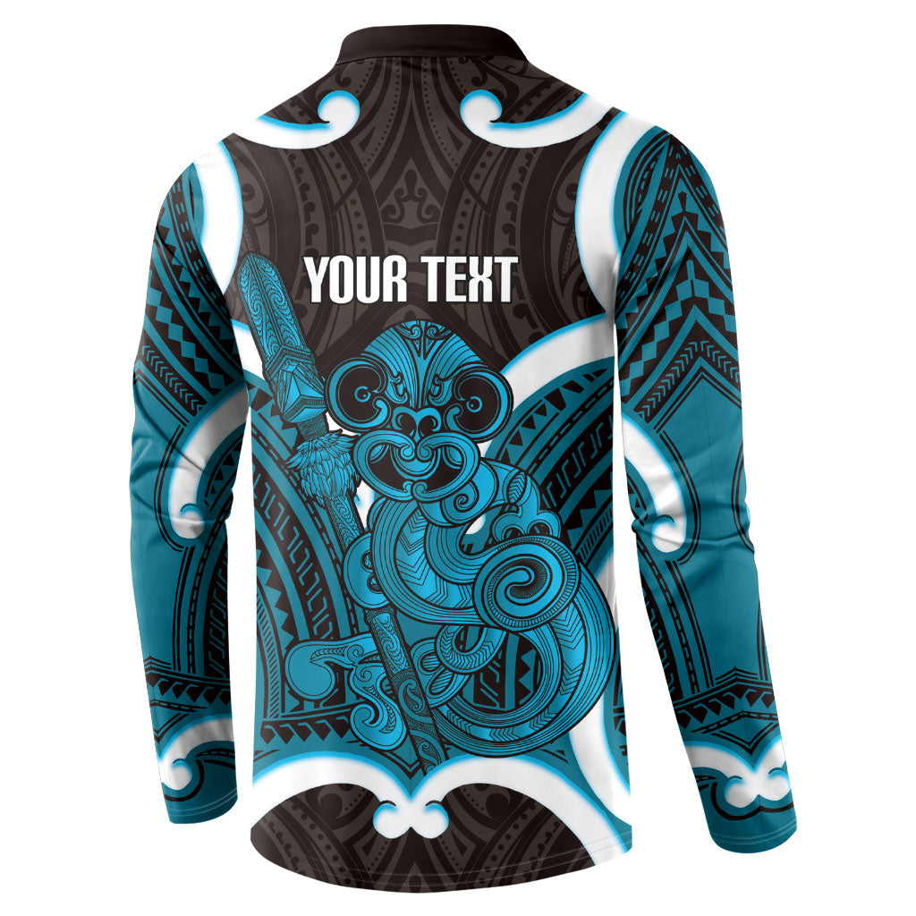 Kikorangi Aotearoa Atua Tumatauenga Personalised Button Sweatshirt Maori God Of War Tiki With Taiaha LT14 - Polynesian Pride