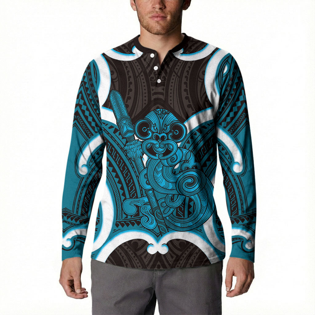 Kikorangi Aotearoa Atua Tumatauenga Personalised Button Sweatshirt Maori God Of War Tiki With Taiaha LT14 - Polynesian Pride
