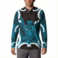 Kikorangi Aotearoa Atua Tumatauenga Personalised Button Sweatshirt Maori God Of War Tiki With Taiaha LT14 - Polynesian Pride