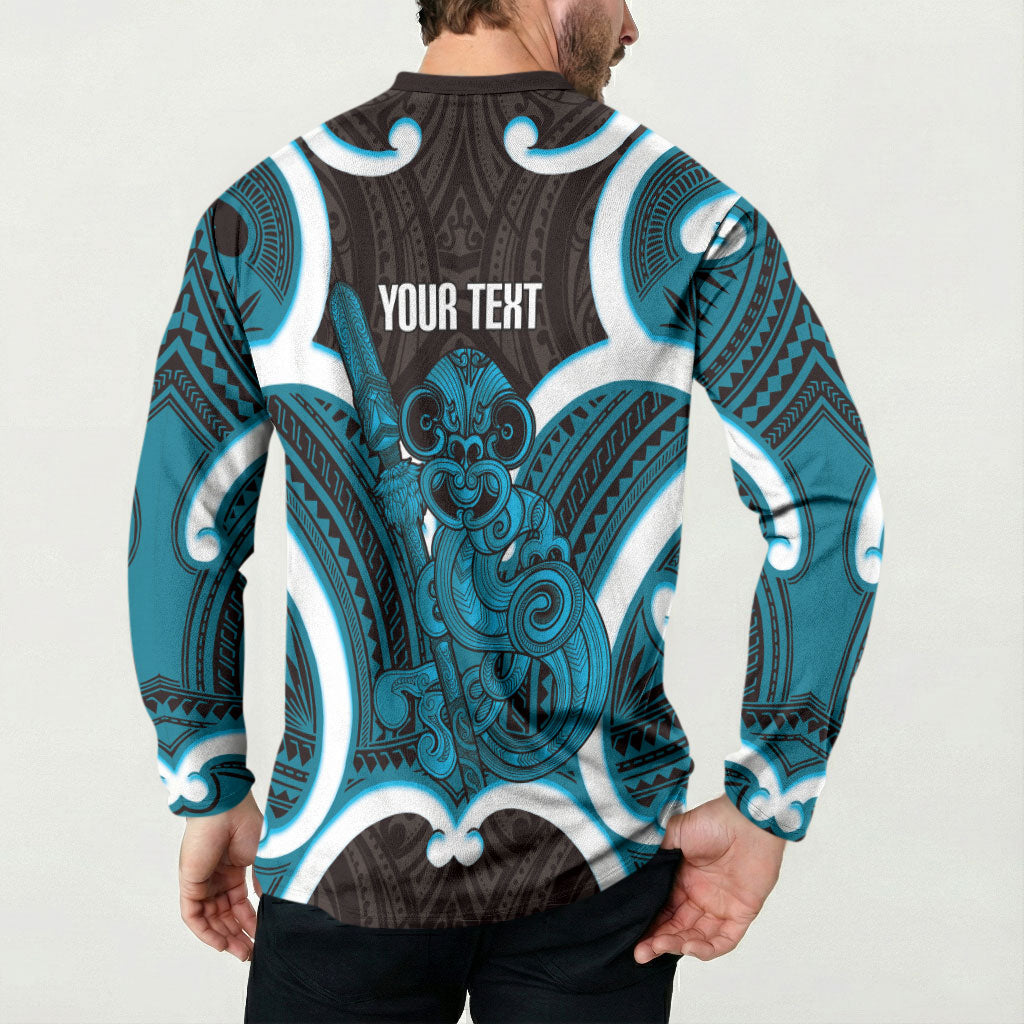Kikorangi Aotearoa Atua Tumatauenga Personalised Button Sweatshirt Maori God Of War Tiki With Taiaha LT14 - Polynesian Pride