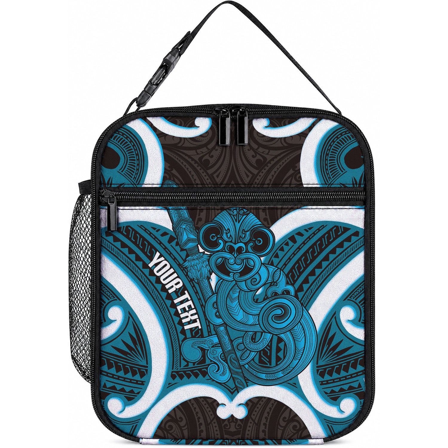 Kikorangi Aotearoa Atua Tumatauenga Personalised Lunch Bag Maori God Of War Tiki With Taiaha LT14 10.2 × 8.3 × 4.3 inch Blue - Polynesian Pride