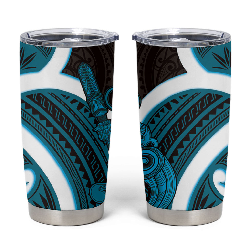 Kikorangi Aotearoa Atua Tumatauenga Tumbler Cup Maori God Of War Tiki With Taiaha LT14 Blue - Polynesian Pride