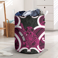 Mawhero Aotearoa Atua Tumatauenga Personalised Laundry Basket Maori God Of War Tiki With Taiaha LT14 Pink - Polynesian Pride