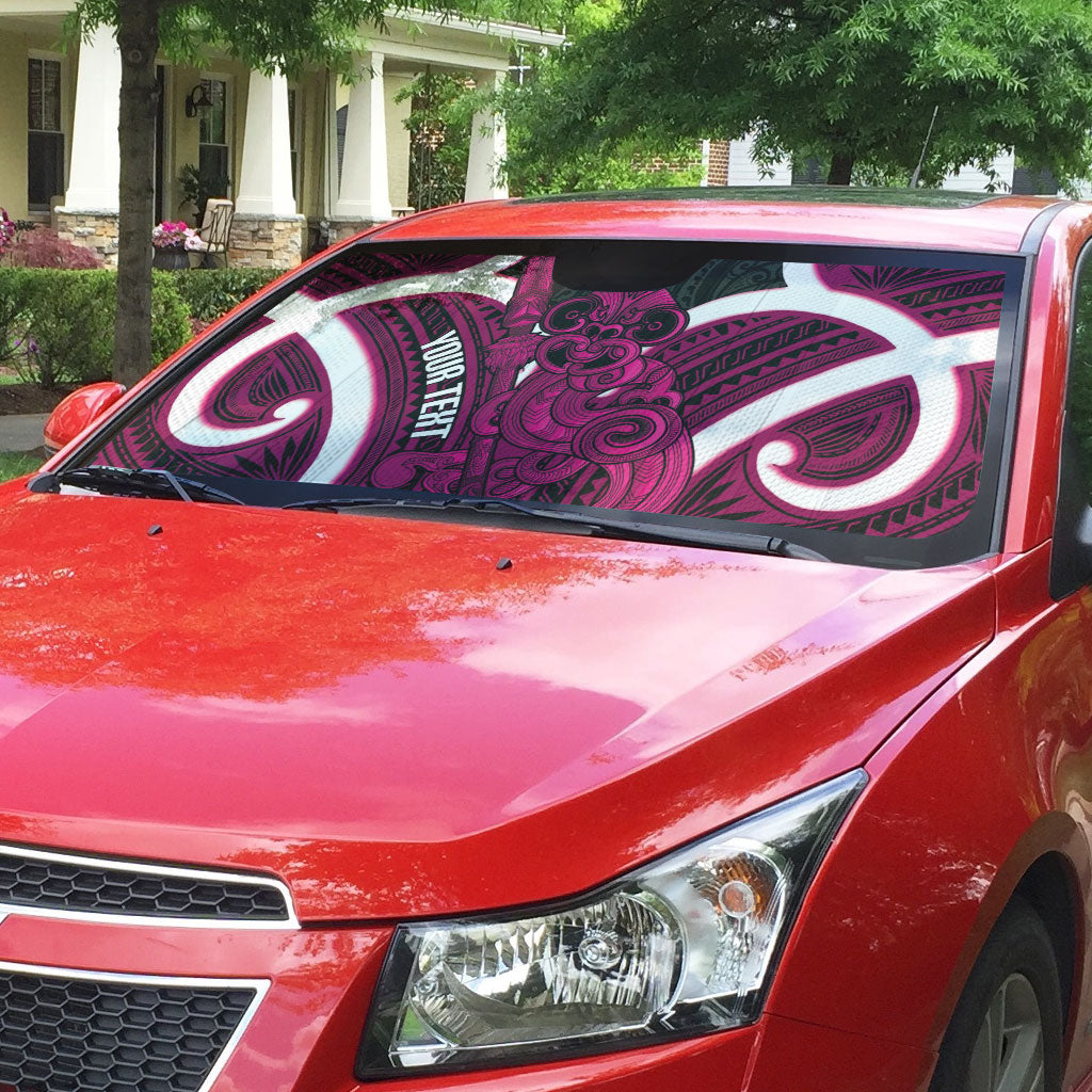 Mawhero Aotearoa Atua Tumatauenga Personalised Auto Sun Shade Maori God Of War Tiki With Taiaha LT14 - Polynesian Pride