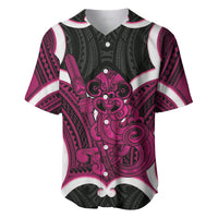 Mawhero Aotearoa Atua Tumatauenga Personalised Baseball Jersey Maori God Of War Tiki With Taiaha LT14 Pink - Polynesian Pride