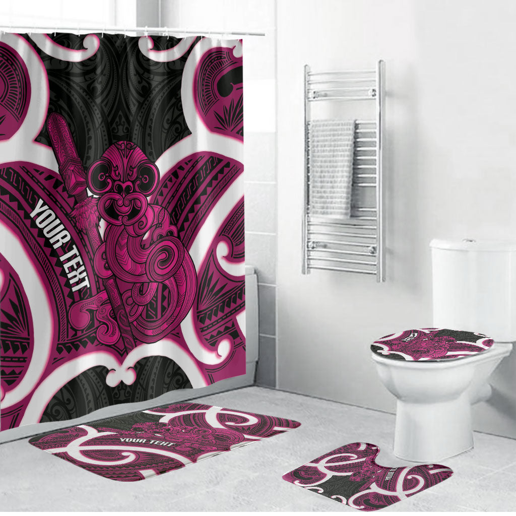 Mawhero Aotearoa Atua Tumatauenga Personalised Bathroom Set Maori God Of War Tiki With Taiaha LT14 Bathroom Set (4 pcs) Pink - Polynesian Pride