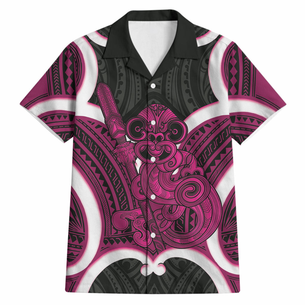 Mawhero Aotearoa Atua Tumatauenga Personalised Hawaiian Shirt Maori God Of War Tiki With Taiaha LT14 Pink - Polynesian Pride