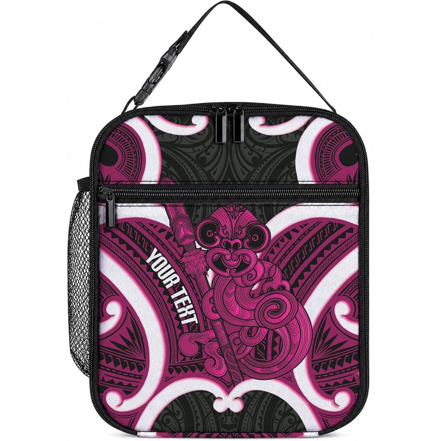 Mawhero Aotearoa Atua Tumatauenga Personalised Lunch Bag Maori God Of War Tiki With Taiaha LT14 10.2 × 8.3 × 4.3 inch Pink - Polynesian Pride