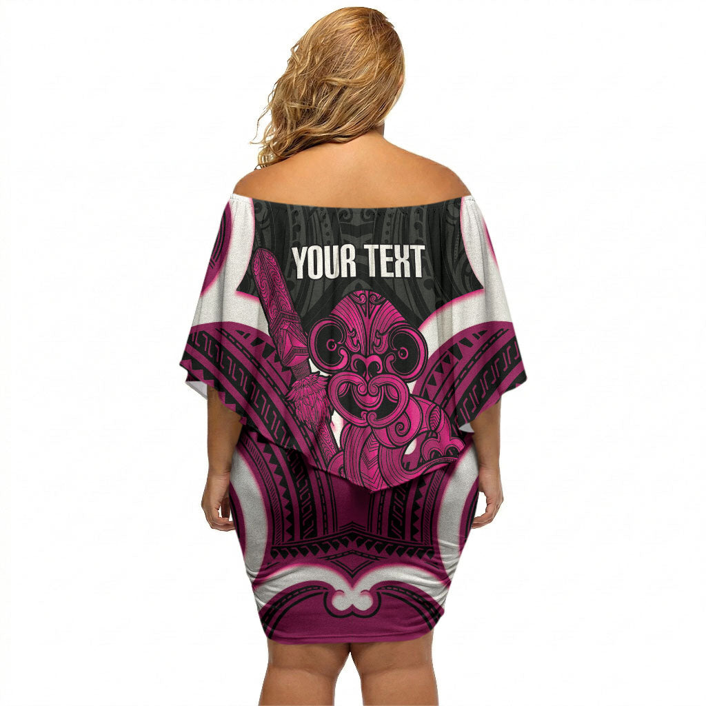Mawhero Aotearoa Atua Tumatauenga Personalised Off Shoulder Short Dress Maori God Of War Tiki With Taiaha LT14 - Polynesian Pride