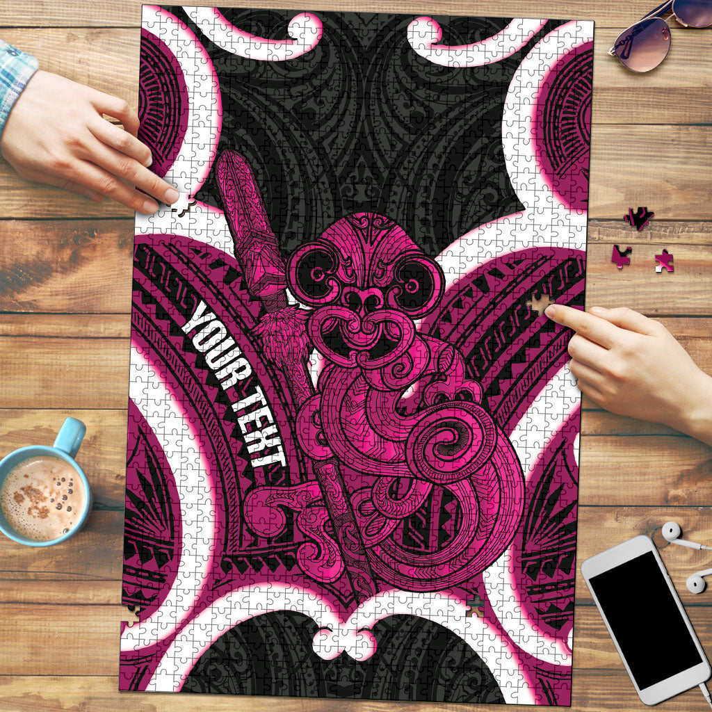 Mawhero Aotearoa Atua Tumatauenga Personalised Puzzle Maori God Of War Tiki With Taiaha LT14 Pink - Polynesian Pride