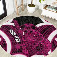 Mawhero Aotearoa Atua Tumatauenga Personalised Round Carpet Maori God Of War Tiki With Taiaha LT14 Pink - Polynesian Pride