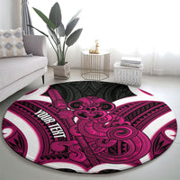 Mawhero Aotearoa Atua Tumatauenga Personalised Round Carpet Maori God Of War Tiki With Taiaha LT14 - Polynesian Pride