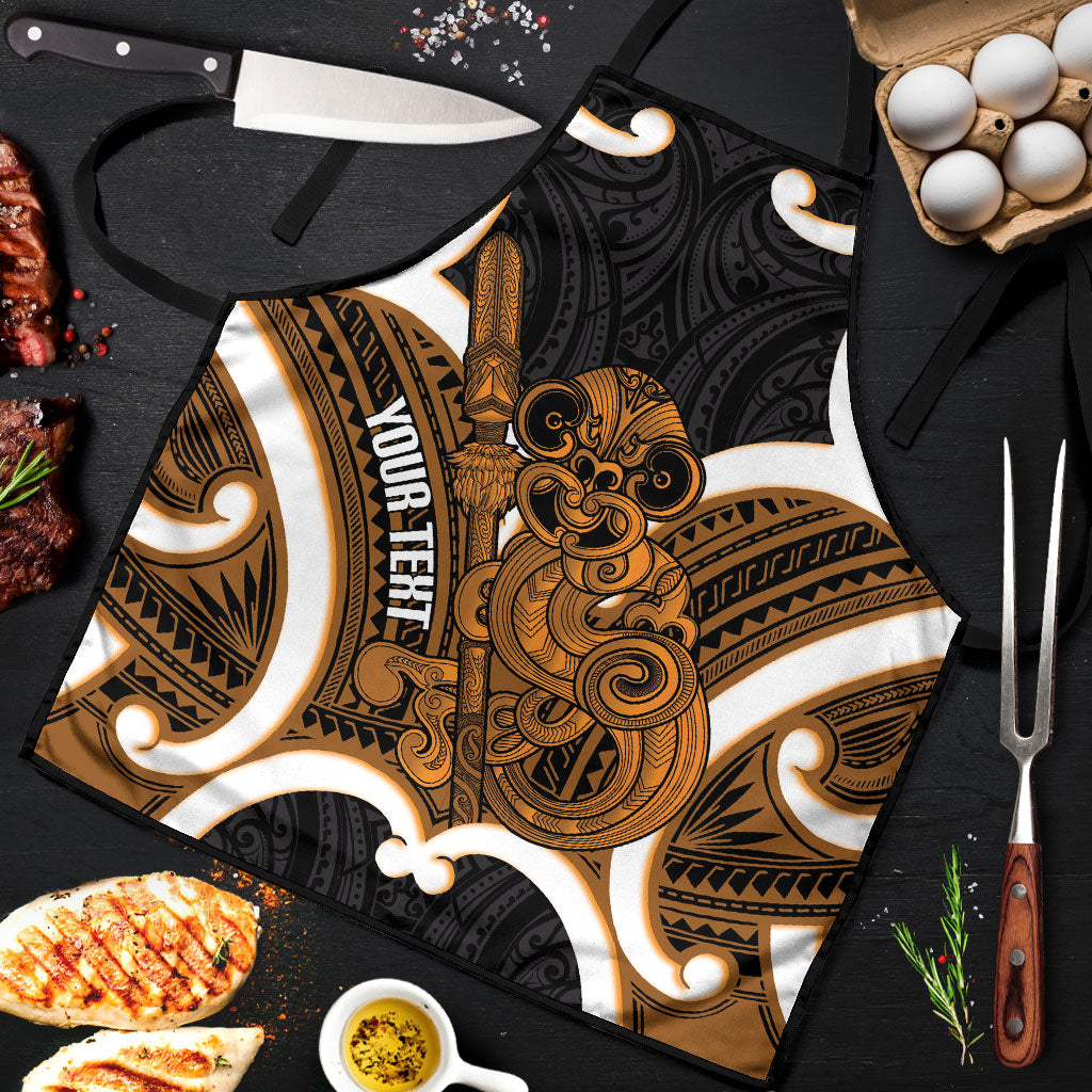 Karaka Aotearoa Atua Tumatauenga Personalised Apron Maori God Of War Tiki With Taiaha LT14 Orange - Polynesian Pride