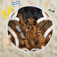 Karaka Aotearoa Atua Tumatauenga Personalised Beach Blanket Maori God Of War Tiki With Taiaha LT14 One Size 150cm Orange - Polynesian Pride