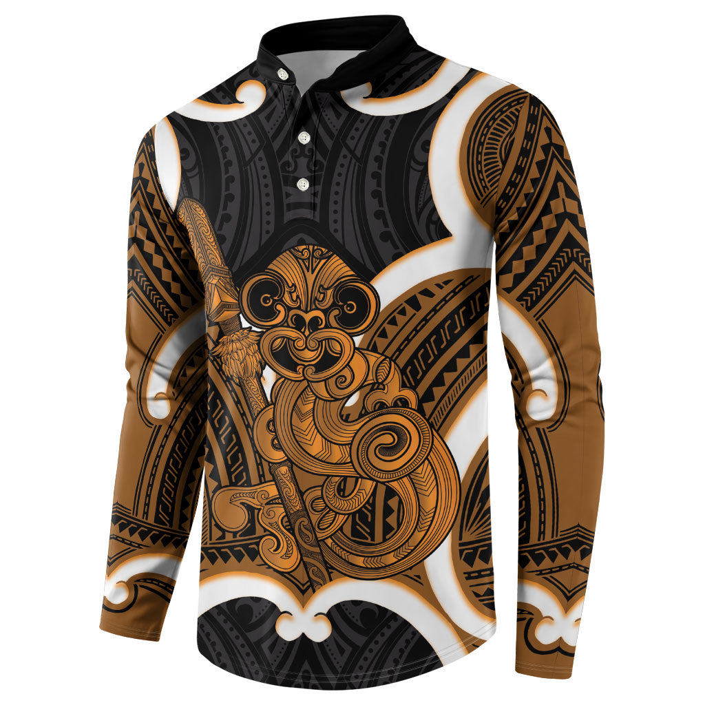 Karaka Aotearoa Atua Tumatauenga Personalised Button Sweatshirt Maori God Of War Tiki With Taiaha LT14 - Polynesian Pride