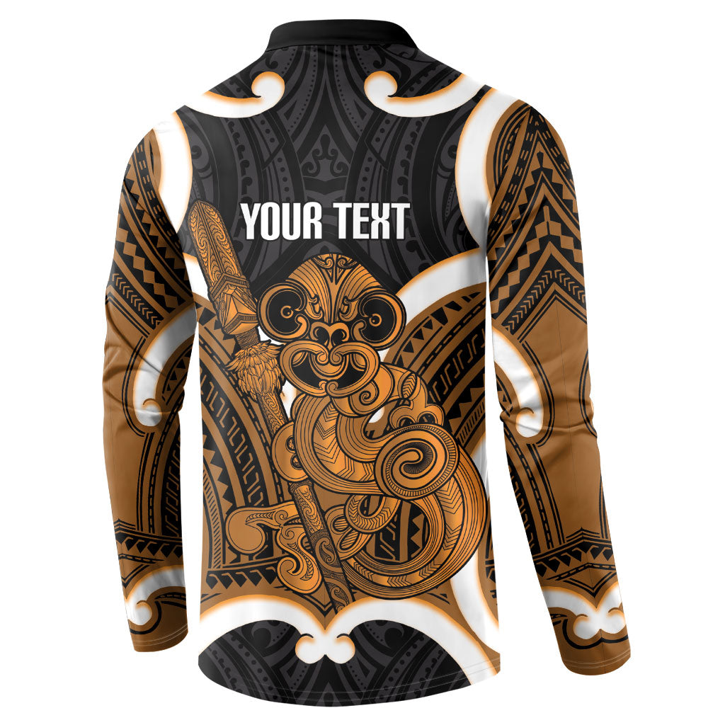 Karaka Aotearoa Atua Tumatauenga Personalised Button Sweatshirt Maori God Of War Tiki With Taiaha LT14 - Polynesian Pride