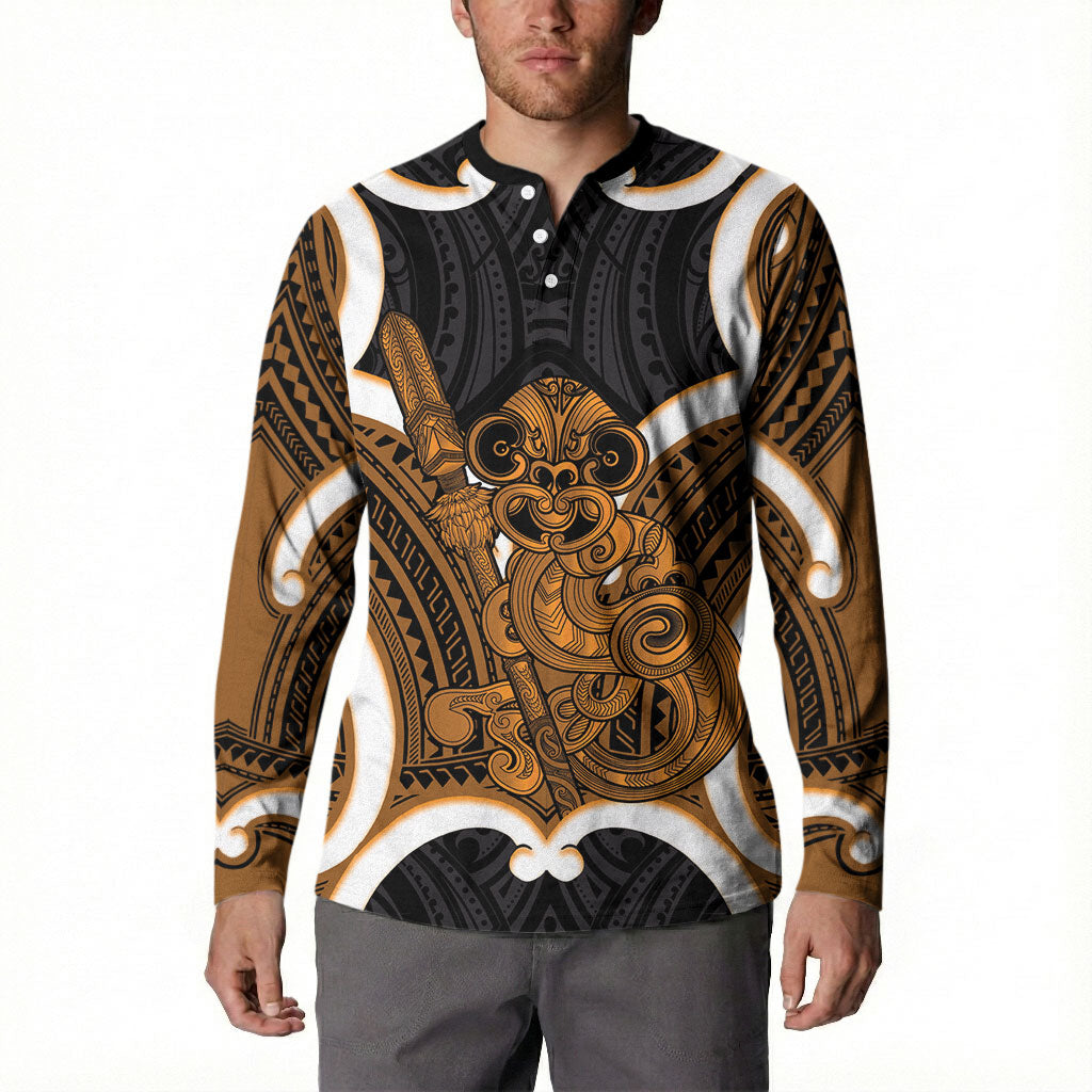 Karaka Aotearoa Atua Tumatauenga Personalised Button Sweatshirt Maori God Of War Tiki With Taiaha LT14 - Polynesian Pride