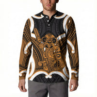 Karaka Aotearoa Atua Tumatauenga Personalised Button Sweatshirt Maori God Of War Tiki With Taiaha LT14 - Polynesian Pride