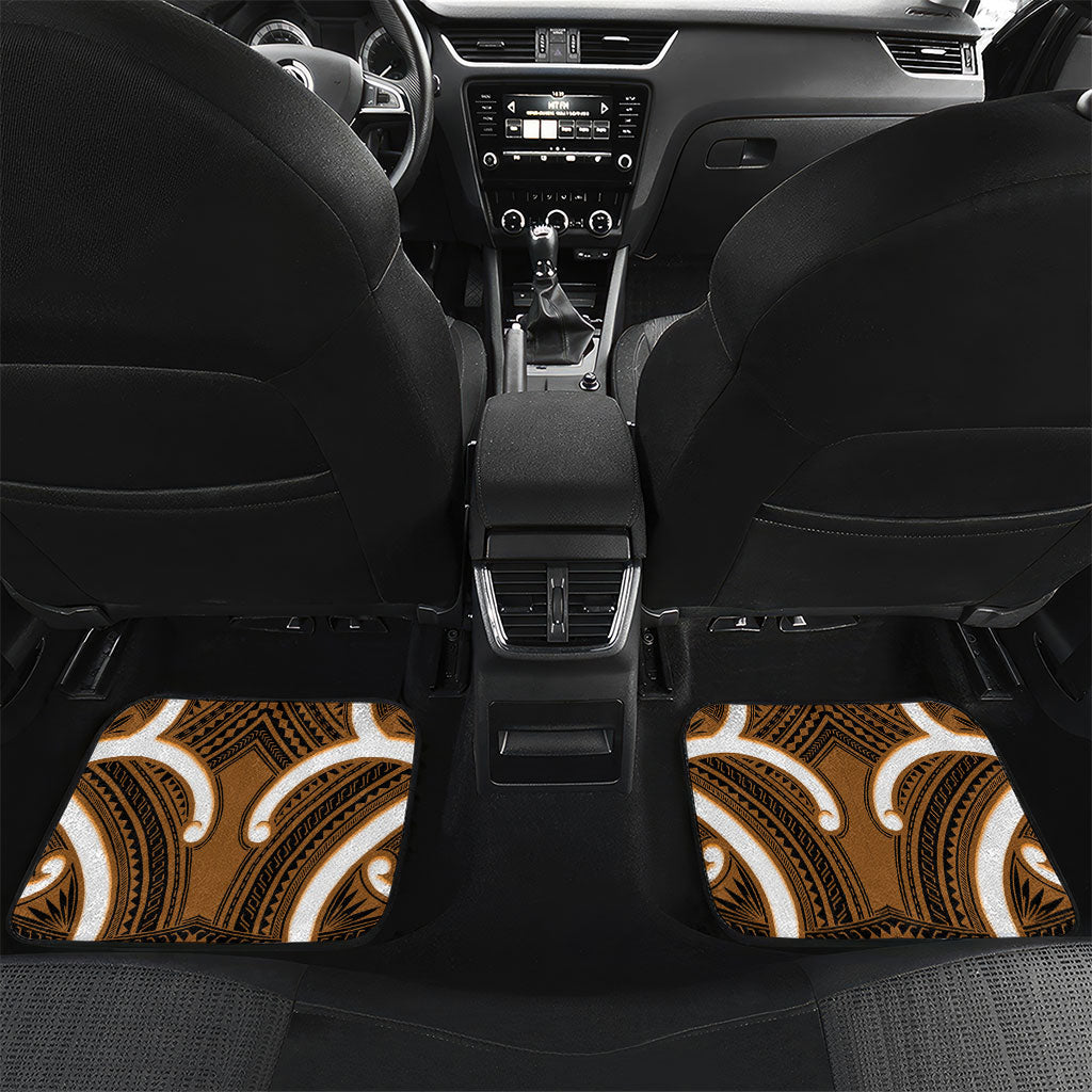Karaka Aotearoa Atua Tumatauenga Personalised Car Mats Maori God Of War Tiki With Taiaha LT14 Set 2pcs - Back Orange - Polynesian Pride