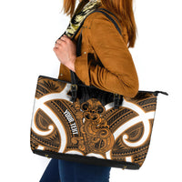 Karaka Aotearoa Atua Tumatauenga Personalised Leather Tote Bag Maori God Of War Tiki With Taiaha LT14 Orange - Polynesian Pride