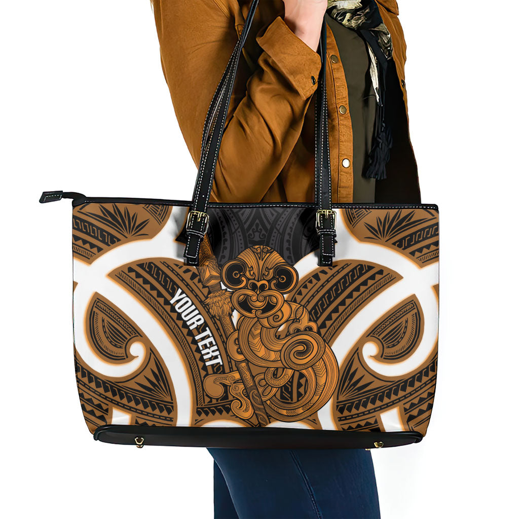 Karaka Aotearoa Atua Tumatauenga Personalised Leather Tote Bag Maori God Of War Tiki With Taiaha LT14 - Polynesian Pride