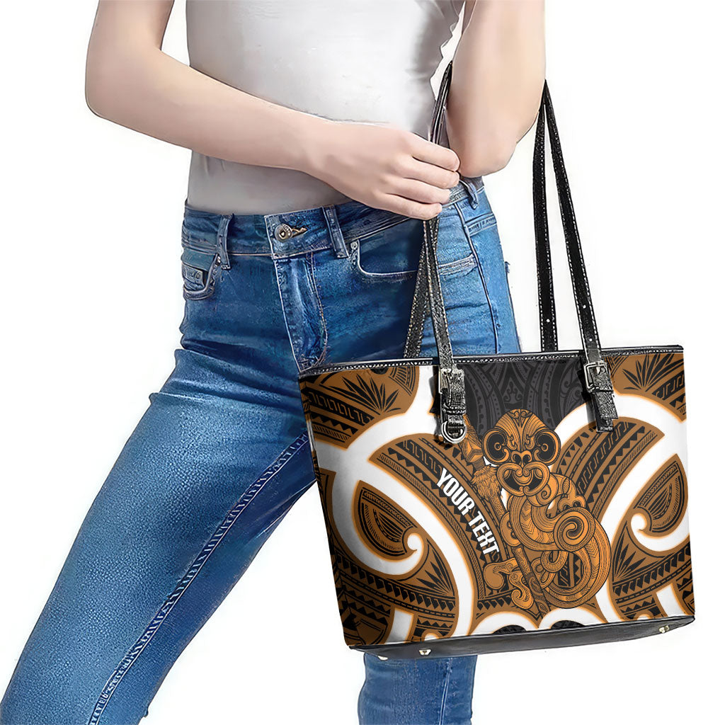 Karaka Aotearoa Atua Tumatauenga Personalised Leather Tote Bag Maori God Of War Tiki With Taiaha LT14 - Polynesian Pride