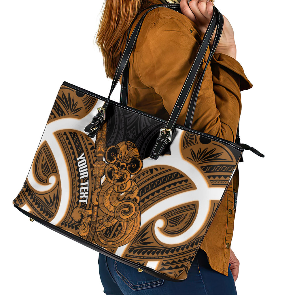 Karaka Aotearoa Atua Tumatauenga Personalised Leather Tote Bag Maori God Of War Tiki With Taiaha LT14 - Polynesian Pride