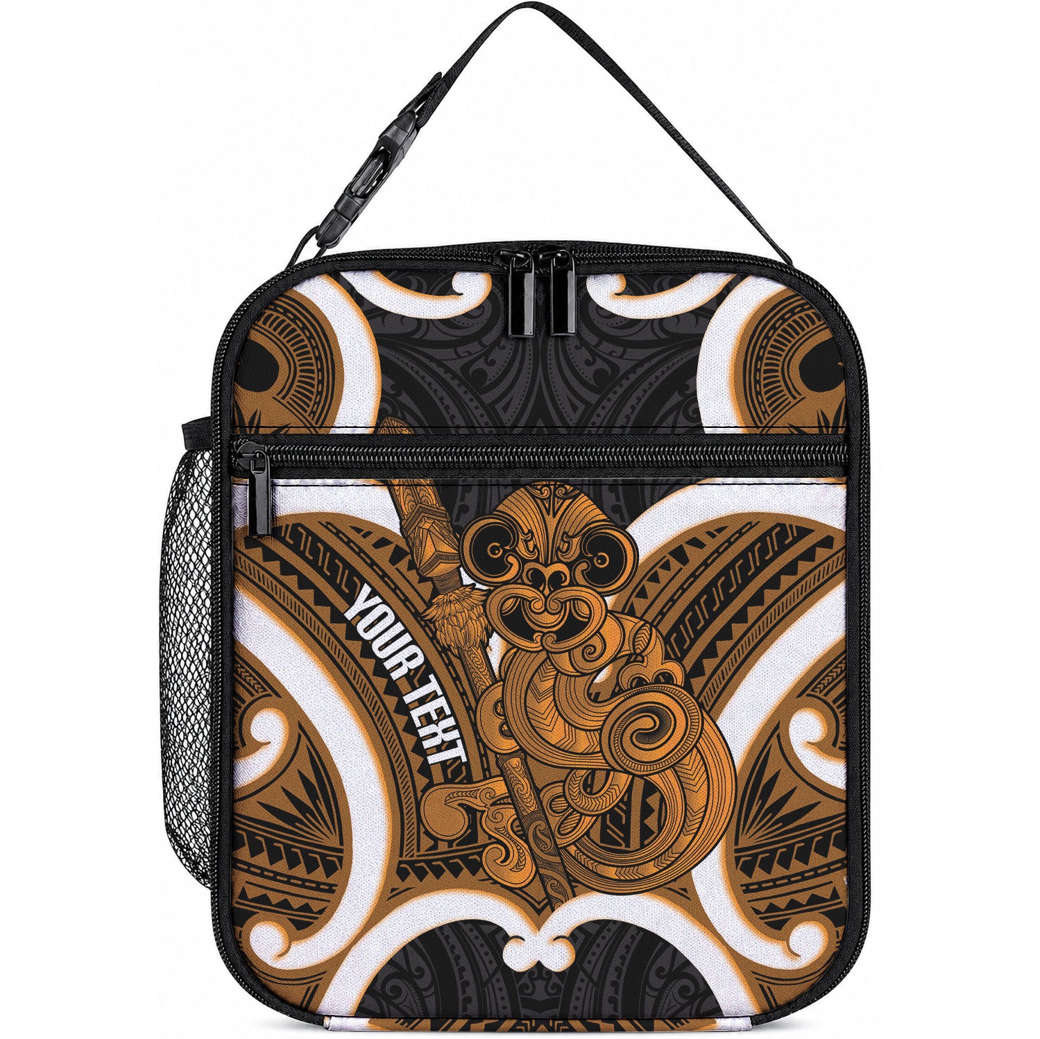 Karaka Aotearoa Atua Tumatauenga Personalised Lunch Bag Maori God Of War Tiki With Taiaha LT14 10.2 × 8.3 × 4.3 inch Orange - Polynesian Pride