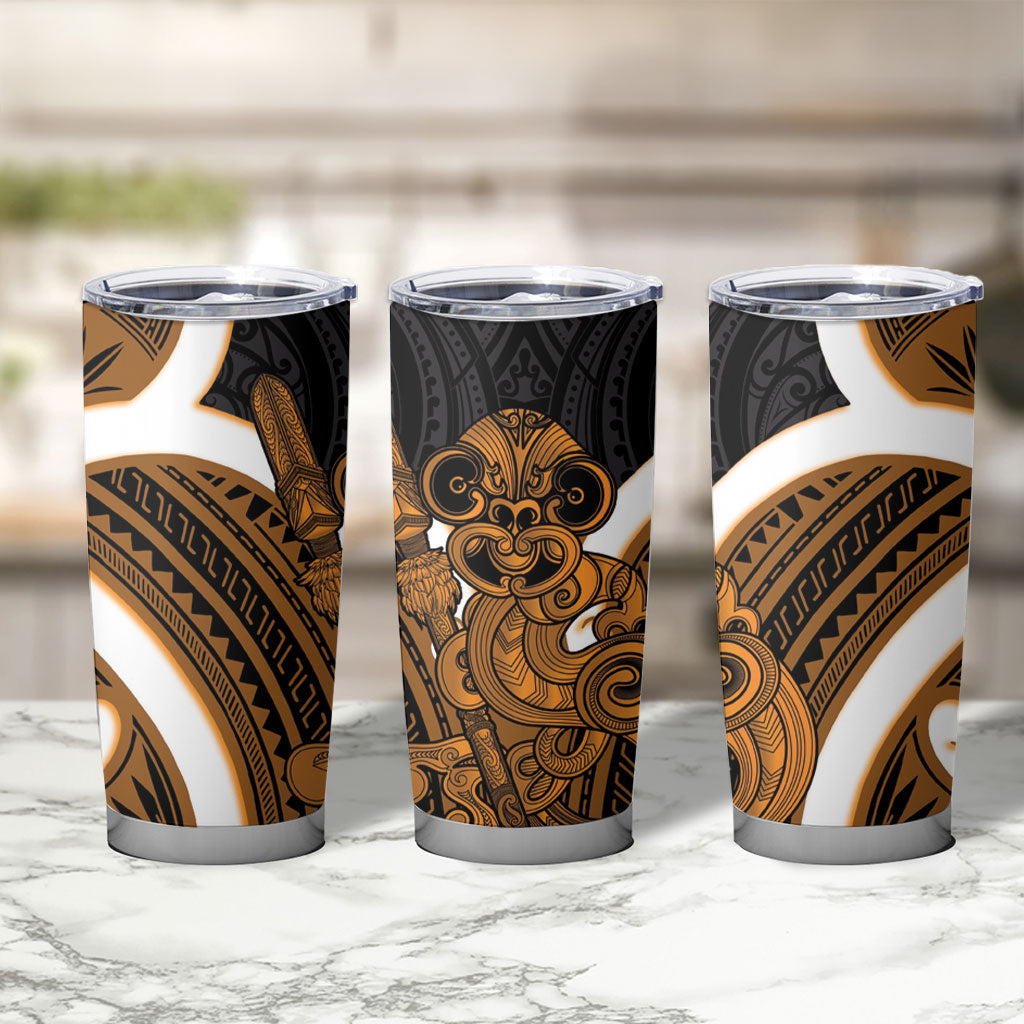 Karaka Aotearoa Atua Tumatauenga Tumbler Cup Maori God Of War Tiki With Taiaha LT14 - Polynesian Pride
