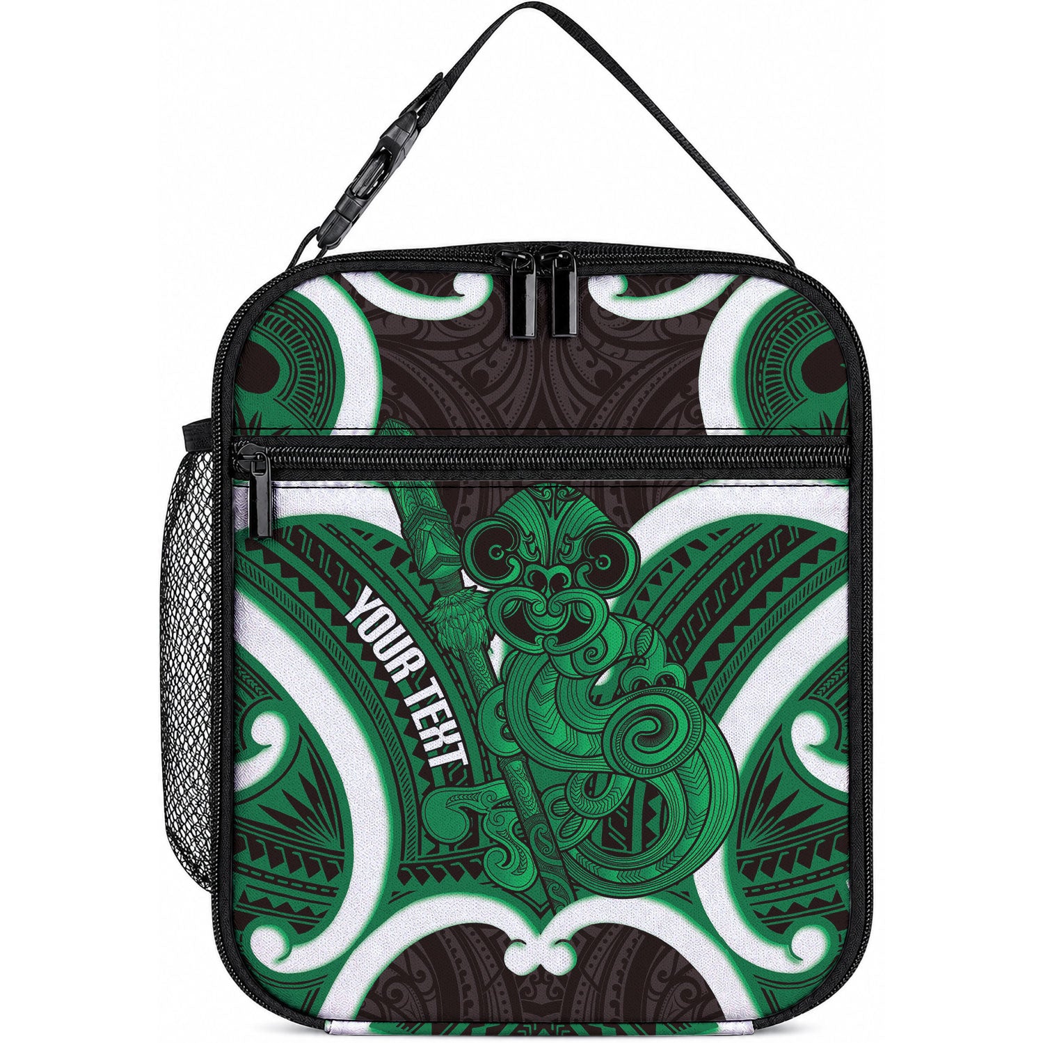 Kakariki Aotearoa Atua Tumatauenga Personalised Lunch Bag Maori God Of War Tiki With Taiaha LT14 10.2 × 8.3 × 4.3 inch Green - Polynesian Pride