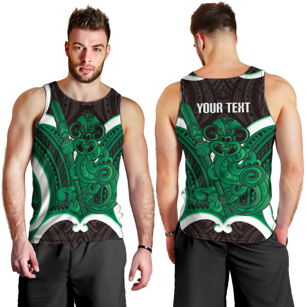 Kakariki Aotearoa Atua Tumatauenga Personalised Men Tank Top Maori God Of War Tiki With Taiaha LT14 - Polynesian Pride