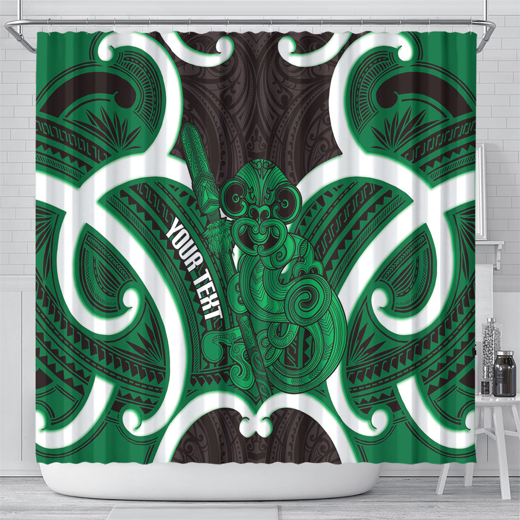 Kakariki Aotearoa Atua Tumatauenga Personalised Shower Curtain Maori God Of War Tiki With Taiaha LT14 - Polynesian Pride