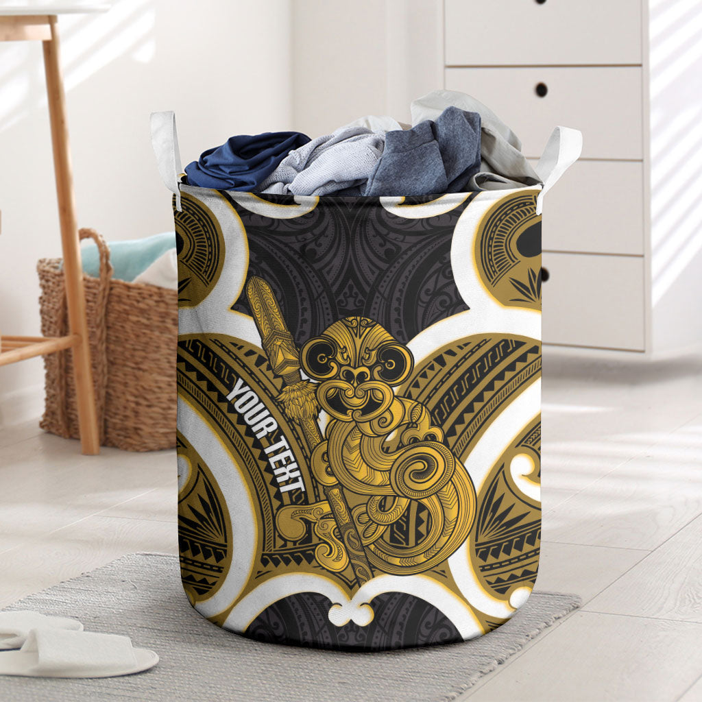 Kowhai Aotearoa Atua Tumatauenga Personalised Laundry Basket Maori God Of War Tiki With Taiaha LT14 Yellow - Polynesian Pride